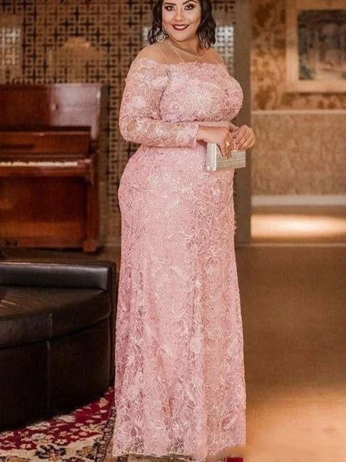 sixsr Vintage Pink Lace Mother of the Bride Dresses Prom Party Gown Wedding Guest Plus Size Maxi Dress