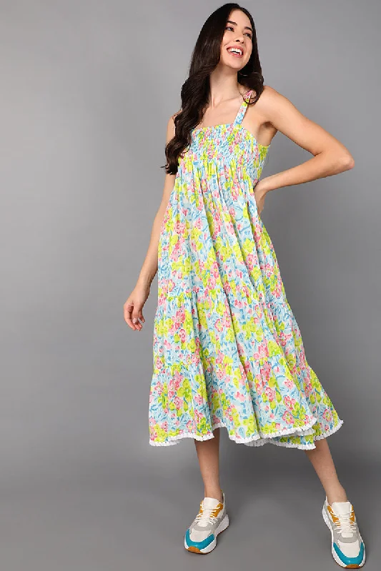 Women's Multicolor Cotton Abstract Printed Dress  - Ahika