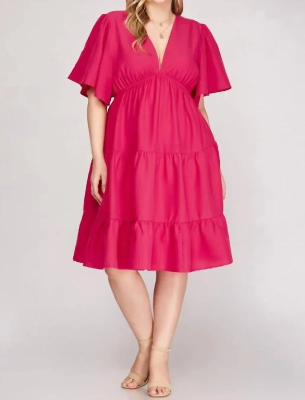 Fuchsia Plunge Dress Ruched unclassified dresses