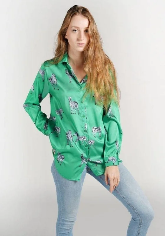 Green Zebra Satin Blouse Short unclassified dresses